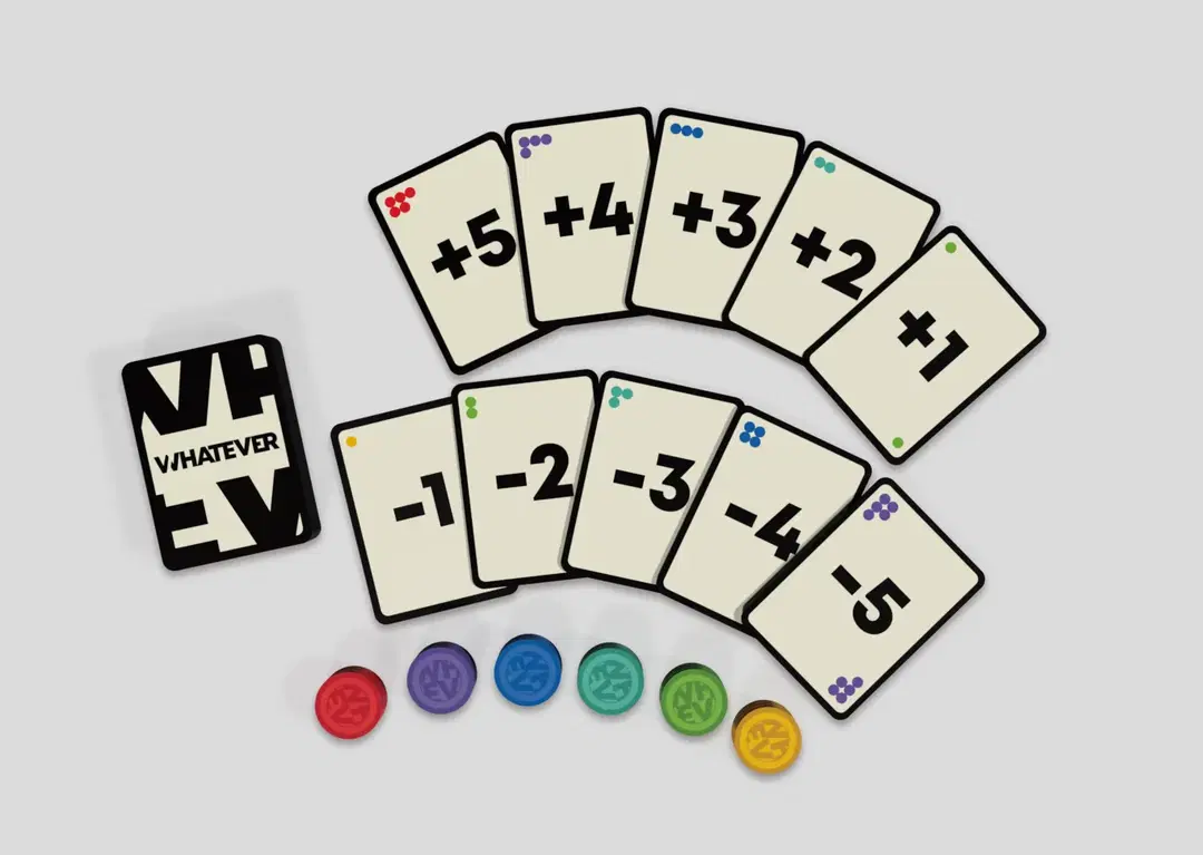 Number cards and tokens fanned out from WHATEVER by Sodalite Games