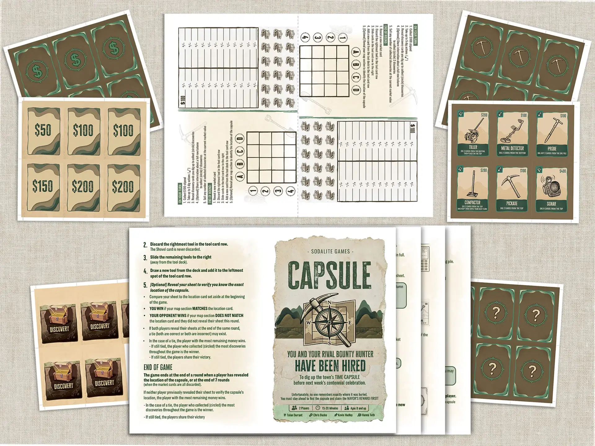 Capsule, a print and play game of deduction and deck manipulation
