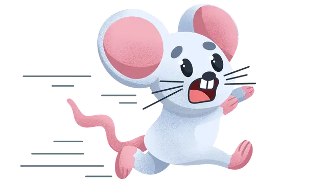 basil the mouse running away in fear