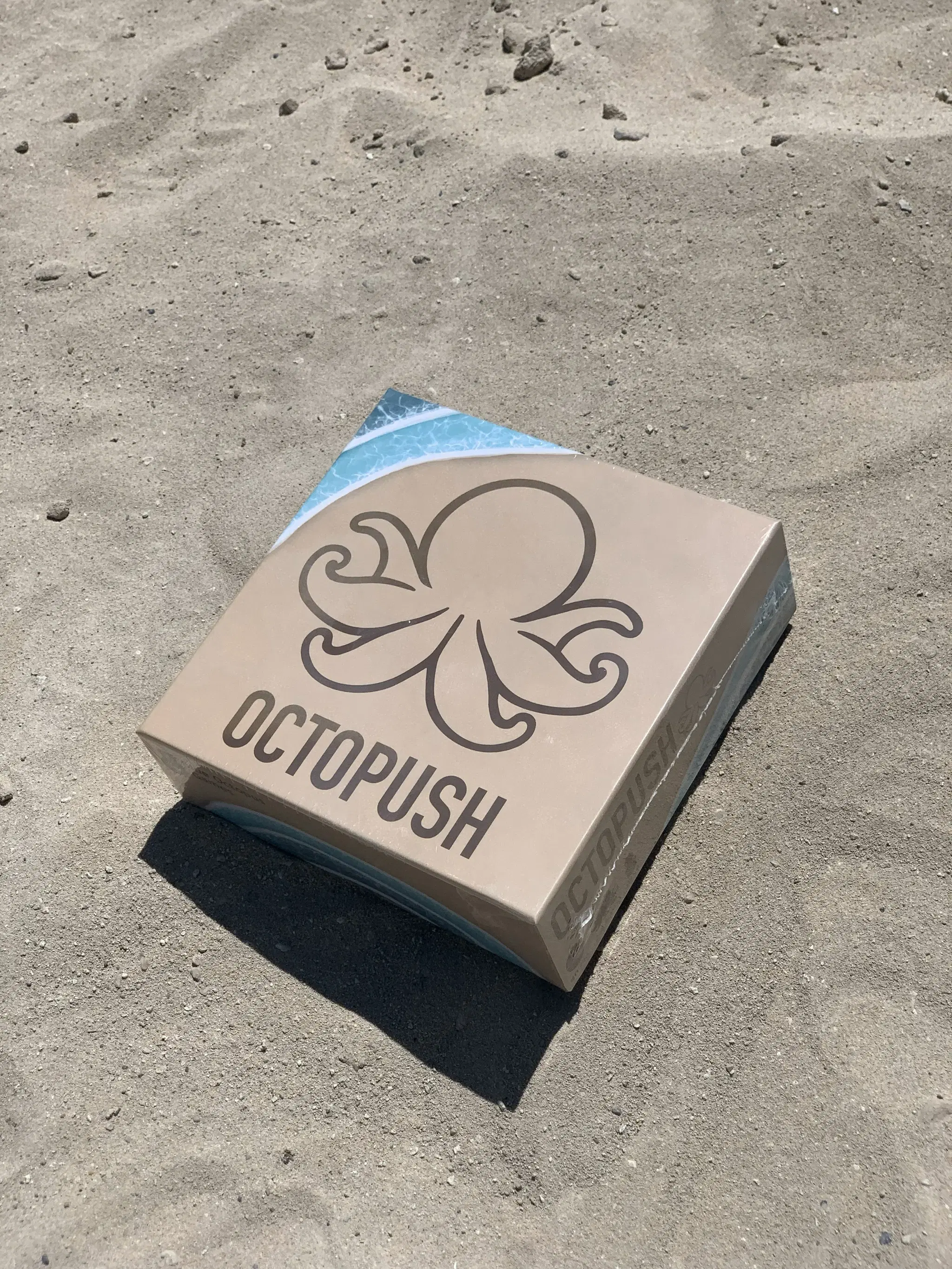 Octopush displayed on a beach background