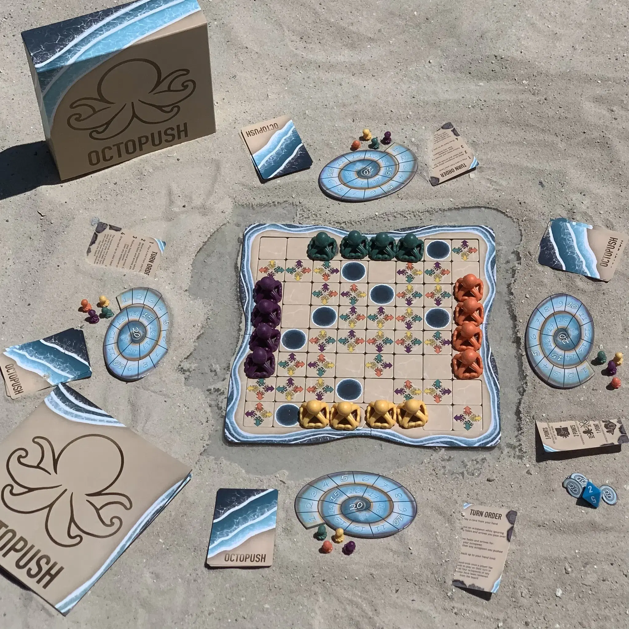 Octopush displayed on a beach background