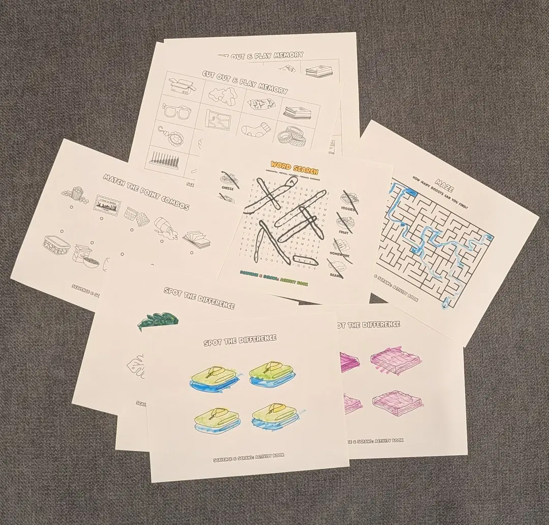 Scavenge & Scrawl: Activity Book colored in by markers