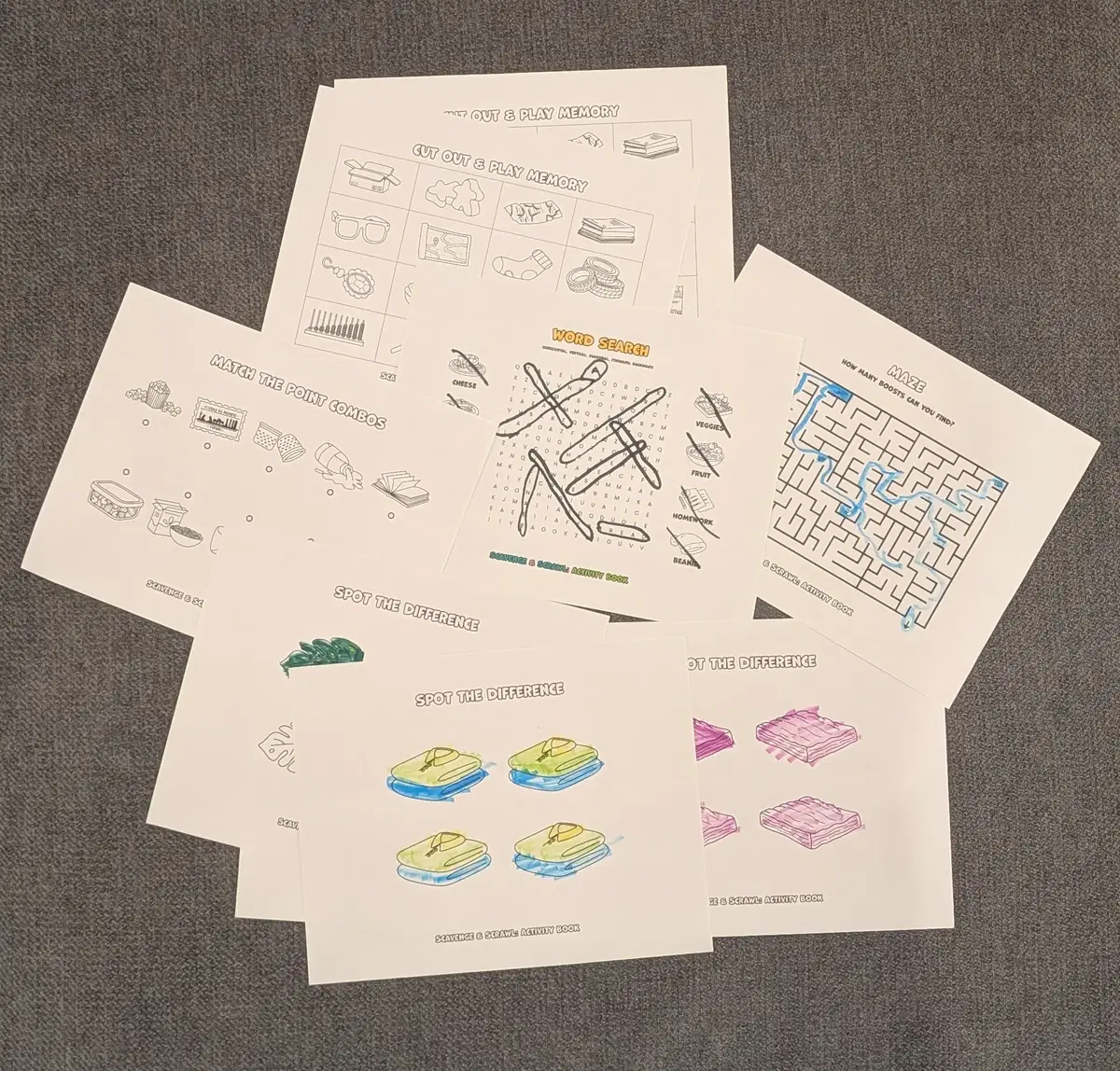 Scavenge & Scrawl: Activity Book colored in by markers