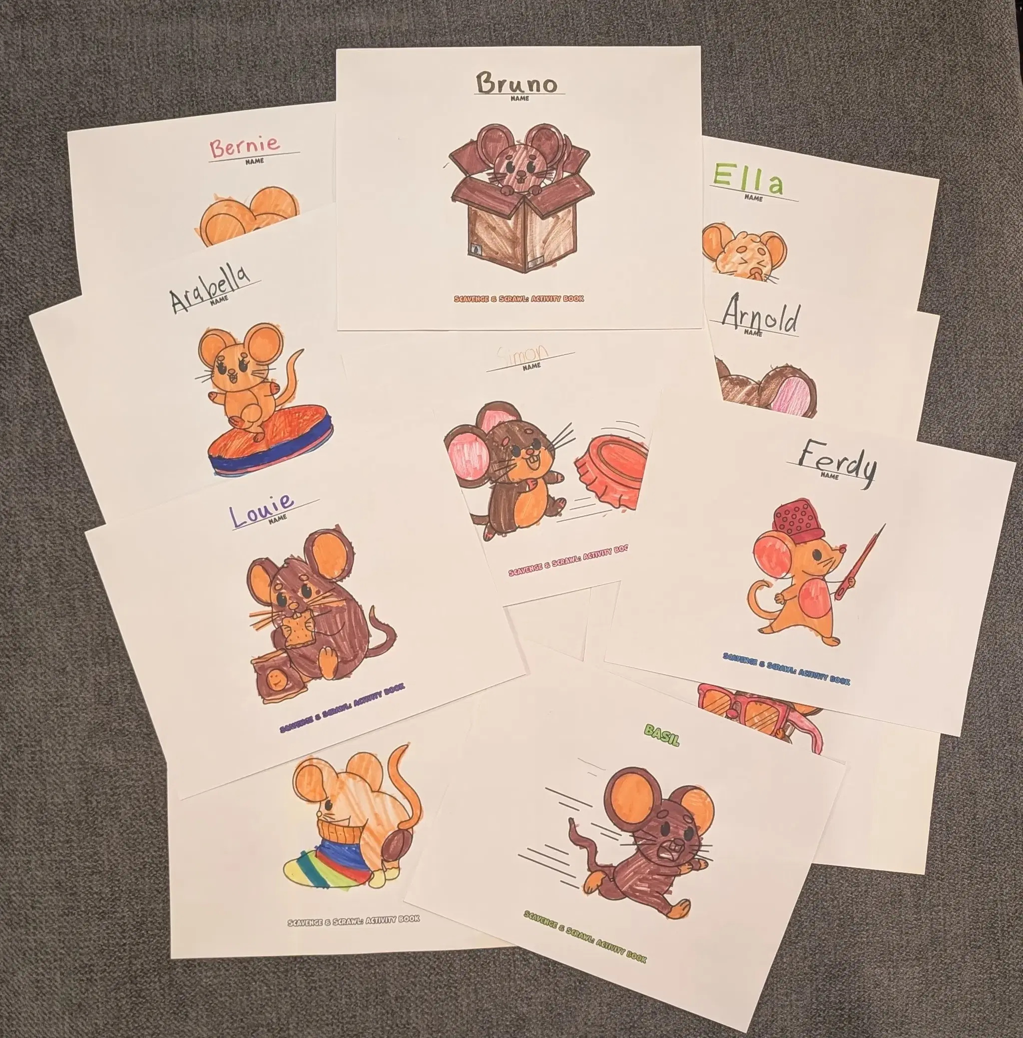 Scavenge & Scrawl: Activity Book colored in by markers